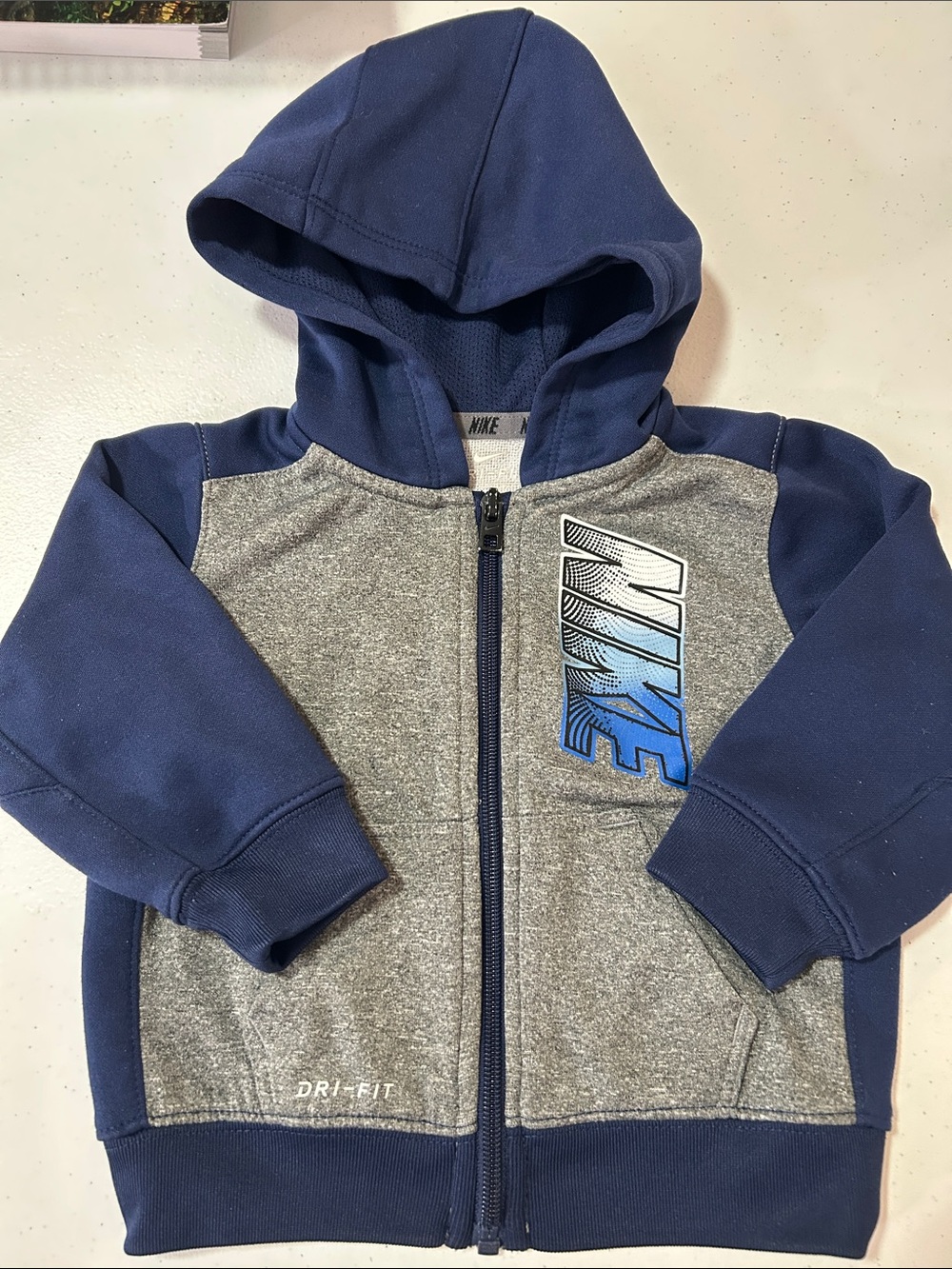 Nike Baby Boy Navy Full Zip Light Jacket + Hood Size 12 Months